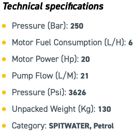 Spitwater Petrol Pressure Cleaner (3626 PSI at 21 LPM)