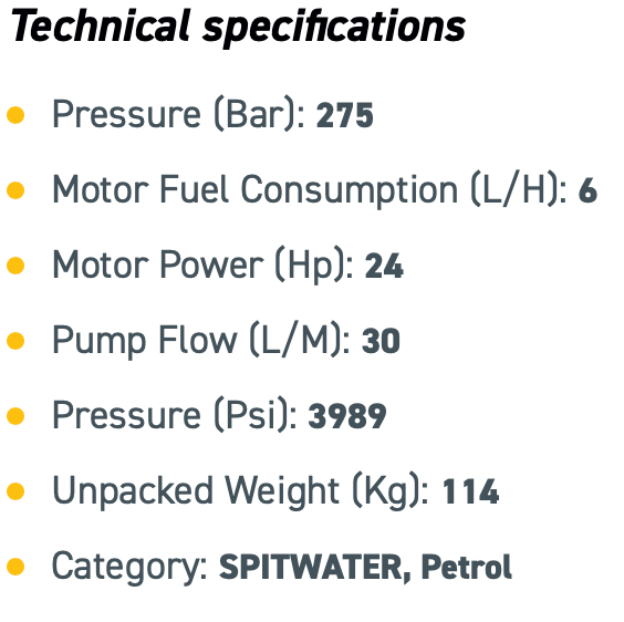 Spitwater Petrol Base Plate Pressure Cleaner (3989 PSI at 30 LPM)