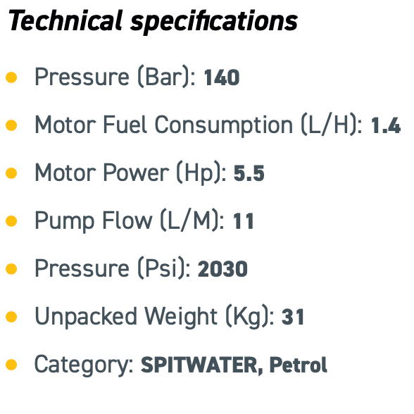 Spitwater Electric Petrol Cleaner (2030 PSI at 11 LPM)