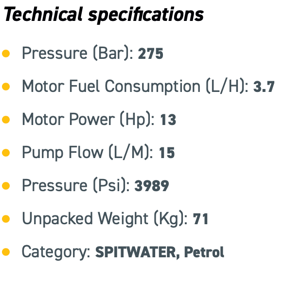 Spitwater Petrol Pressure Cleaner (3989 PSI at 15 LPM)